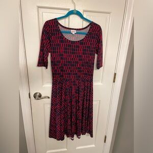 Lularoe navy & red Nicole fit & flare dress
